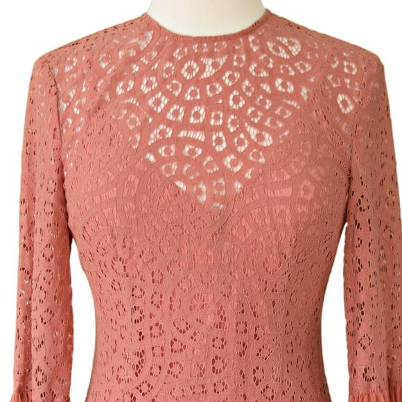 KEEPSAKE Lace Pleated Sleeve Mini Dress in Cinnamon Revolve Long Bell Sleeves - Picture 5 of 10